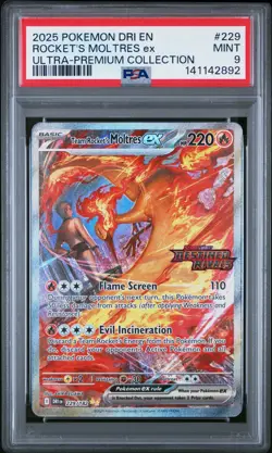 Pokemon Destined Rivals Team Rocket's Moltres ex UPC Stamped Promo 229/182 PSA 9 - Image 1