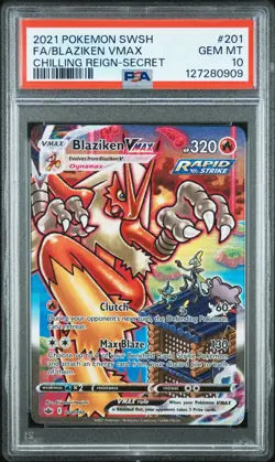 2021 Pokemon Chilling Reign FA Full Art Secret Rare BLAZIKEN V MAX PSA 10 201 - Image 1