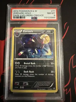 Pokemon PSA 8 NM MT Zoroark 71/108 Dark Explorers Theme Deck Cracked Ice 2012 - Image 1