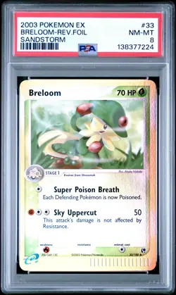 2003 POKEMON EX SANDSTORM #33 BRELOOM-REVERSE FOIL PSA 8 - Image 1