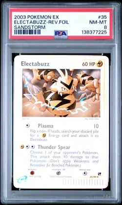 2003 POKEMON EX SANDSTORM #35 ELECTABUZZ-REVERSE FOIL PSA 8 - Image 1