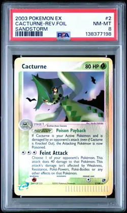 2003 POKEMON EX SANDSTORM #2 CACTURNE-REVERSE FOIL PSA 8 - Image 1