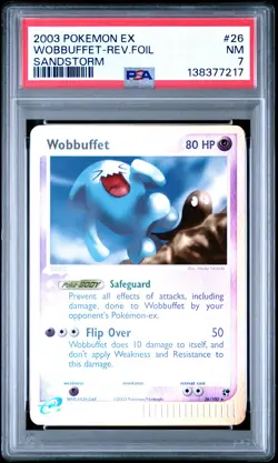 2003 POKEMON EX SANDSTORM #26 WOBBUFFET-REVERSE FOIL PSA 7 - Image 1