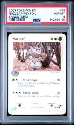 2003 POKEMON EX SANDSTORM #49 NUZLEAF-REVERSE FOIL PSA 8 - Image 1