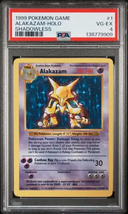 1999 POKEMON BASE SET SHADOWLESS #1 ALAKAZAM-HOLO PSA 4 - Image 1