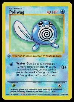 Pokemon Card - Poliwag Base Set (Shadowless) 59/102 Common 1st Edition - Image 1