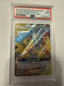 PSA 9 MINT Pokemon Moltres Zapdos Articuno GX Hidden Fates Full Art 66/68 - Image 1