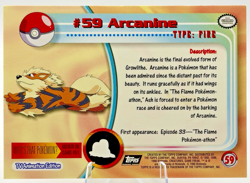 1999 Pokemon Topps TV Animation Arcanine Silver Holo Foil #59 Black Logo LP - Image 2