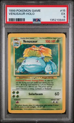 Pokemon Base Set Unlimited Venusaur 15/102 PSA 5 Holo WOTC Vintage - Image 1