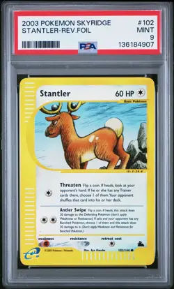 2003 POKEMON SKYRIDGE #102 STANTLER-REVERSE FOIL PSA 9 - Image 1
