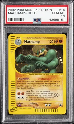 2002 POKEMON EXPEDITION #16 MACHAMP-HOLO PSA 10 - Image 1