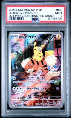 2023 POKEMON JPN SV-P PROMO #098 DETECTIVE PIKACHU PSA 9 - Image 1