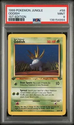 1999 Pokemon Jungle 1st Edition Oddish 58 FRESHLY GRADED PSA 9 MINT - Image 1