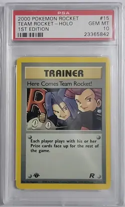 PSA 10 Here Comes Team Rocket! 15/82 2000 Pokemon Rocket 1st Edition Gem Mint - Image 1