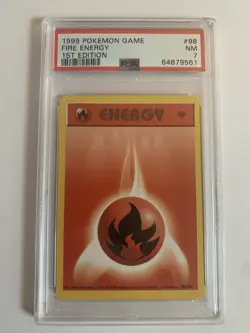 Pokemon WotC Base Set English FIRE ENERGY 98/102 1st Edition PSA 7 - Image 1