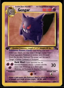 1999 Pokemon Fossil 20 Gengar 1st Edition NM - Image 1
