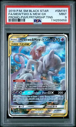 2019 Pokemon Mewtwo & Mew GX #SM191 PSA 9 - Black Star Full Art Promo - Image 1