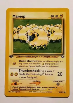 1st Edition Mareep 65/111 Pokemon TCG Neo Genesis WOTC 2000 Vintage LP - Image 1