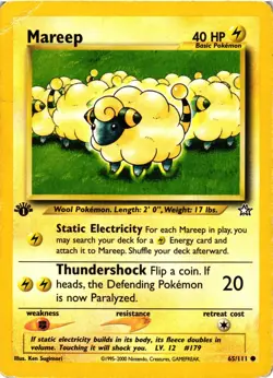 Pokemon TCG Mareep Neo Genesis 65/111 Regular 1st Edition Common DMG - Image 1