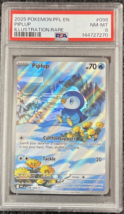 2025 POKEMON PFL EN PIPLUP ILLUSTRATION RARE #098 - PSA 8 - Image 1