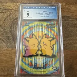 Pokemon 2000 Topps Series 2 5 Of 10 #132 Ditto Pikachu Stick On Card CGC 9 - Image 1
