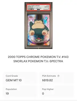 POKEMON PSA 10 SNORLAX SPECTRA #143 POKEMON T.V. TOPPS CHROME ENGL POP 19!🌍 - Image 4