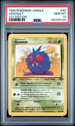 1999 Pokemon Jungle 1st Edition Venonat 63 FRESHLY GRADED PSA 10 GEM MINT - Image 1