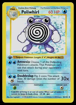 Pokemon Card - Poliwhirl Base Set (Shadowless) 38/102 Uncommon 1st Edition - Image 1