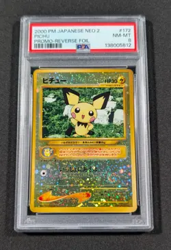 Pokemon Card Japanese Reverse Holo Pichu No. 172 PSA 8 NM-MT Neo 2 Promo - Image 1