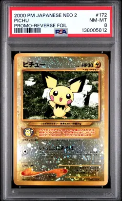 Pokemon Card Japanese Reverse Holo Pichu No. 172 PSA 8 NM-MT Neo 2 Promo - Image 3