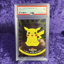 1999 Topps Pokemon TV #25 Pikachu Rainbow Foil Blue Logo PSA 7 - Image 1