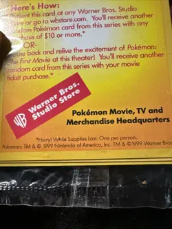 1999 Pokemon Warner Bros Studio Store Promo Card SEALED First Movie WB - Image 2