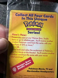 1999 Pokemon Warner Bros Studio Store Promo Card SEALED First Movie WB - Image 3