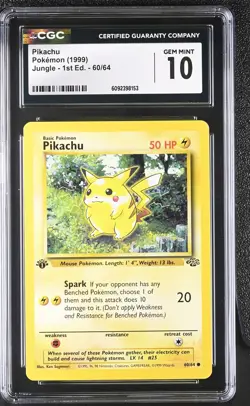 CGC GEM MINT 10 Pikachu Jungle 1st Edition 1999 60/64 Pokemon Card - Image 1