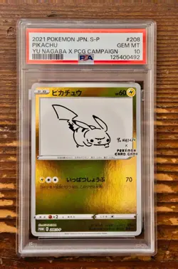 PSA 10 Pikachu Yu Nagaba x PCG Campaign 208/S-P Promo Pokemon Card 2021 GEM MINT - Image 1