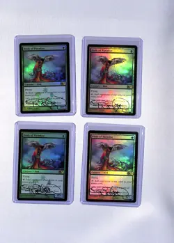 (#252) mtg SIGNED Birds of Paradise 4x PLAYSET - Buy-A-Box Promos FOIL Played - Image 1