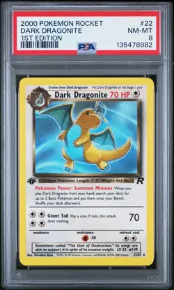 2000 POKEMON ROCKET 1ST ED #22 DARK DRAGONITE PSA 8 - Image 1