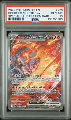 2025 POKEMON DRI EN-DESTINED RIVALS #229 TEAM ROCKET'S MOLTRES EX PSA 10 - Image 1