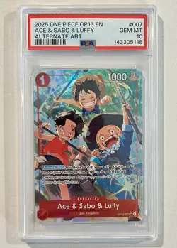 ONE PIECE OP13-007 CARRYING ON HIS WILL ACE & SABO & LUFFY ALT ART PSA 10 - Image 1