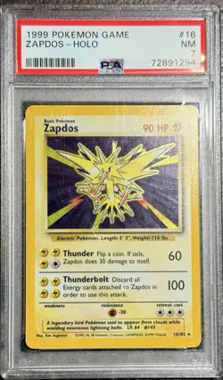 Pokemon TCG Zapdos Base Set Holo Unlimited Rare Card 16/102 PSA 7 - Image 1