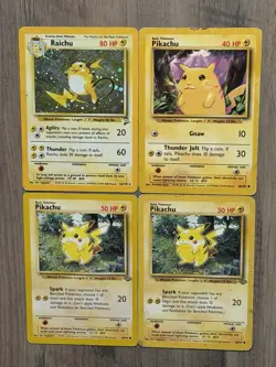 Pokemon TCG Raichu BS2 Holo With Swirl + 3x Pikachu Vintage WOTC 4 Card Lot - Image 1