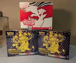 Lot Of 3 Sealed Pokemon Etb White Flat X1 Surging Sparks X2 - Image 1
