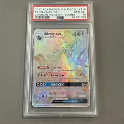 2017 POKEMON SUN & MOON CRIMSON INVASION SECRET #119 FULL ART/SILVALLY GX PSA 10 - Image 1