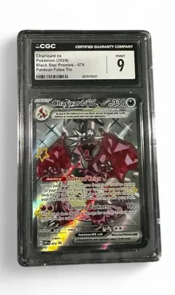 Pokemon TCG Charizard ex 074 (2024) Black Star Promo Paldean Fates Tin CGC 9 - Image 1