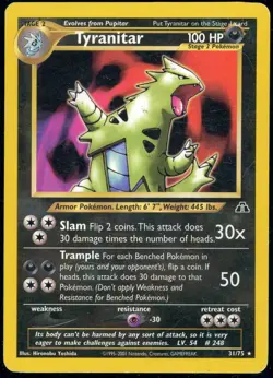 Tyranitar - 31/75 - Pokemon Neo Discovery Unlimited Rare Card WOTC HP - Image 1