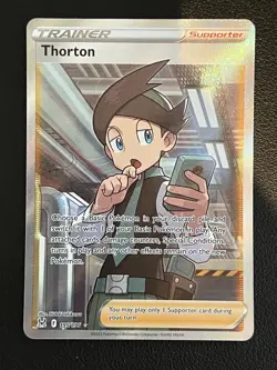 Pokemon TCG Card - Thorton Full Art Trainer Lost Origin 195/196 - Image 1