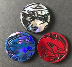 3 X Tyranitar Zoroark Red Mewtwo & Gliscor Pokemon Coins Token Blue RARE SHINY - Image 1