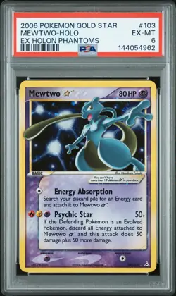 2006 POKEMON EX HOLON PHANTOMS GOLD STAR #103 MEWTWO-HOLO PSA 6 - Image 1