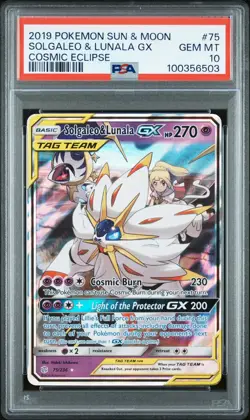 Solgaleo & Lunala GX 75/236 PSA 10 Ultra Rare Pokemon Cosmic Eclipse Sun Moon - Image 1