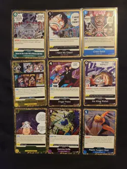 Lot of 9 ONE PIECE TCG CCG EVENT CARDS ALL PIRATE FOIL Gold Border Prb02 English - Image 1